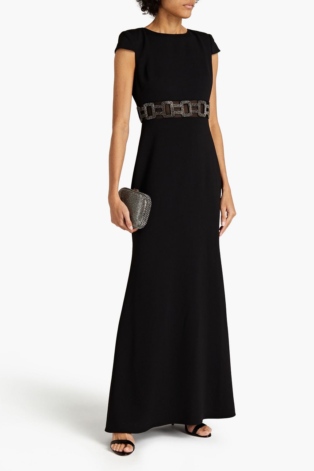 BADGLEY MISCHKA Crystal-embellished crepe gown