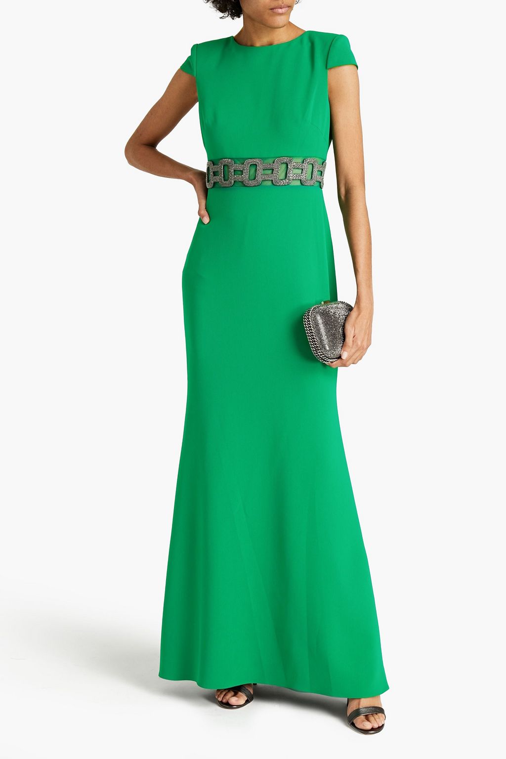 BADGLEY MISCHKA Crystal-embellished crepe gown