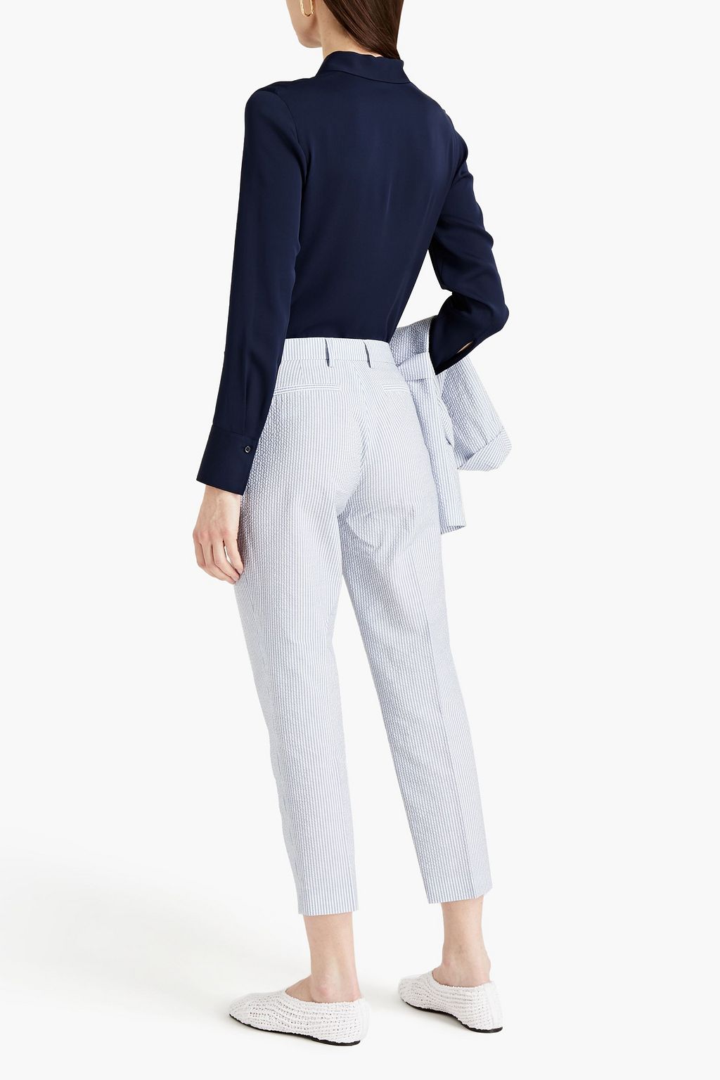 FABIANA FILIPPI Cropped striped cotton-blend seersucker tapered pants