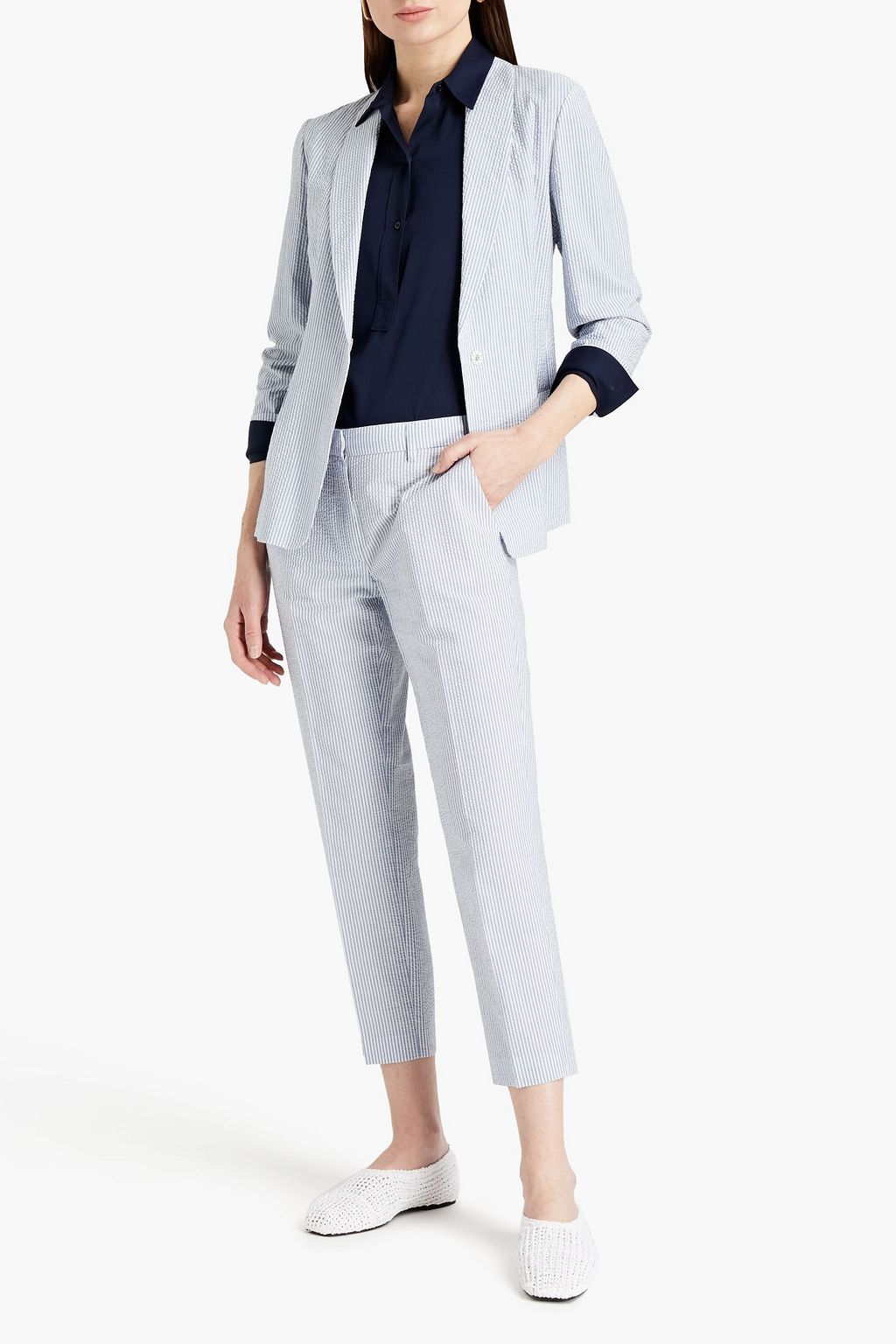 FABIANA FILIPPI Cropped striped cotton-blend seersucker tapered pants