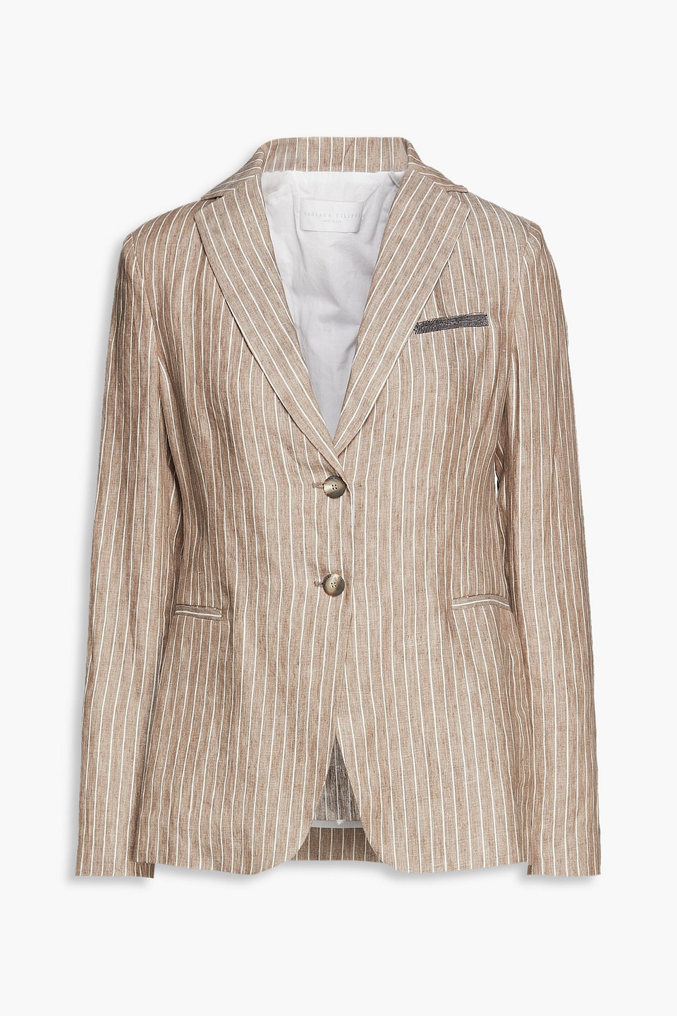 Fabiana Filippi Woman Bead-embellished Pinstriped Linen Blazer Light Brown Size 48