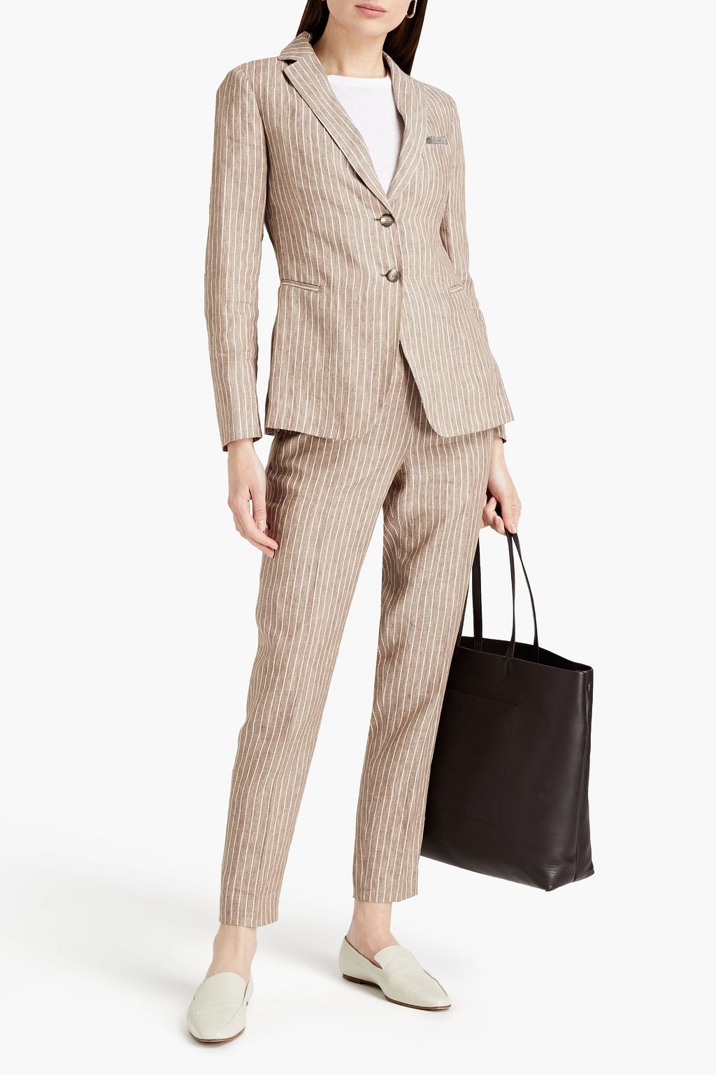 FABIANA FILIPPI Bead-embellished pinstriped linen blazer