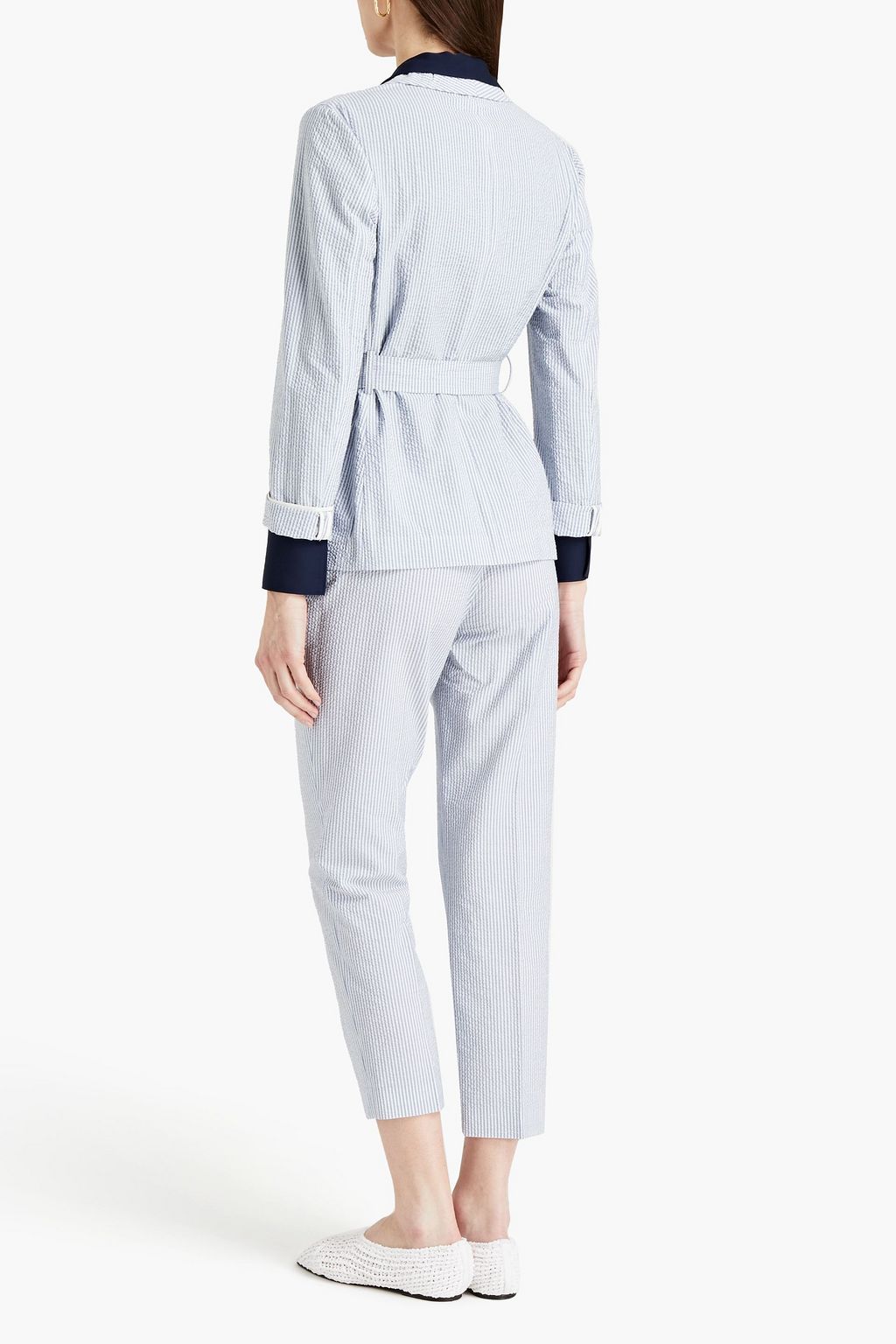 FABIANA FILIPPI Belted striped cotton-blend seersucker blazer