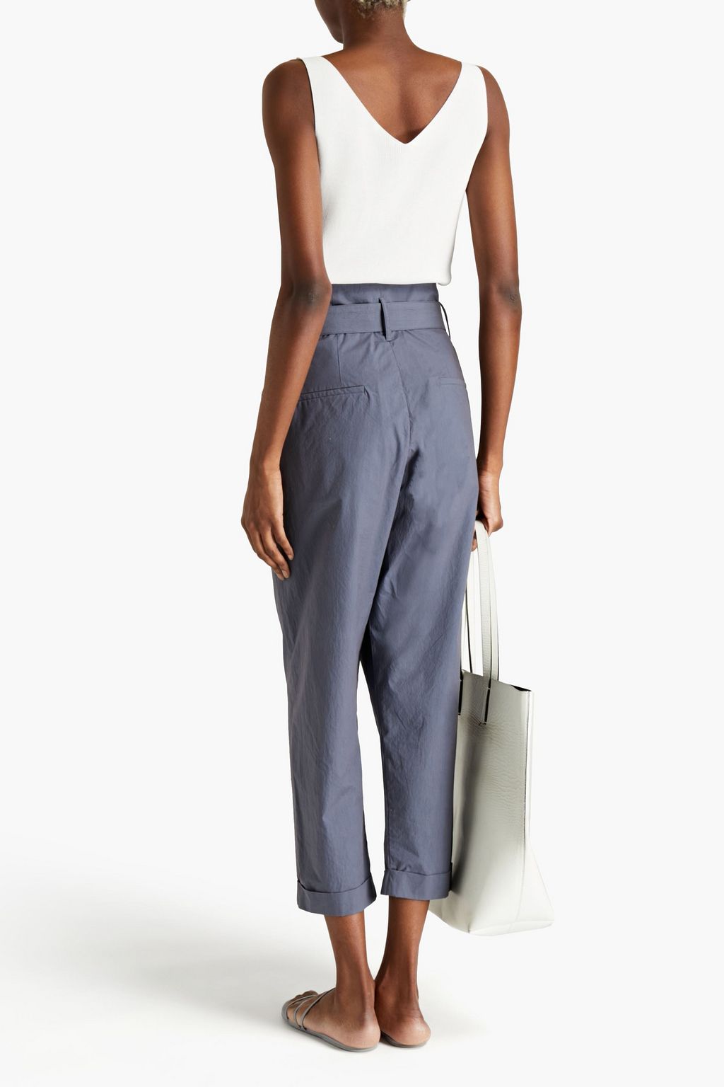 GENTRYPORTOFINO Cropped pleated cotton-poplin tapered pants