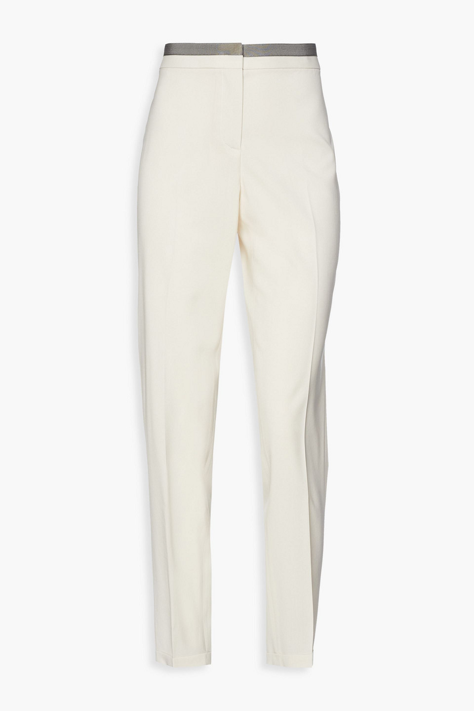 Fabiana Filippi Woman Grosgrain-trimmed Wool-crepe Tapered Pants Ivory Size 42