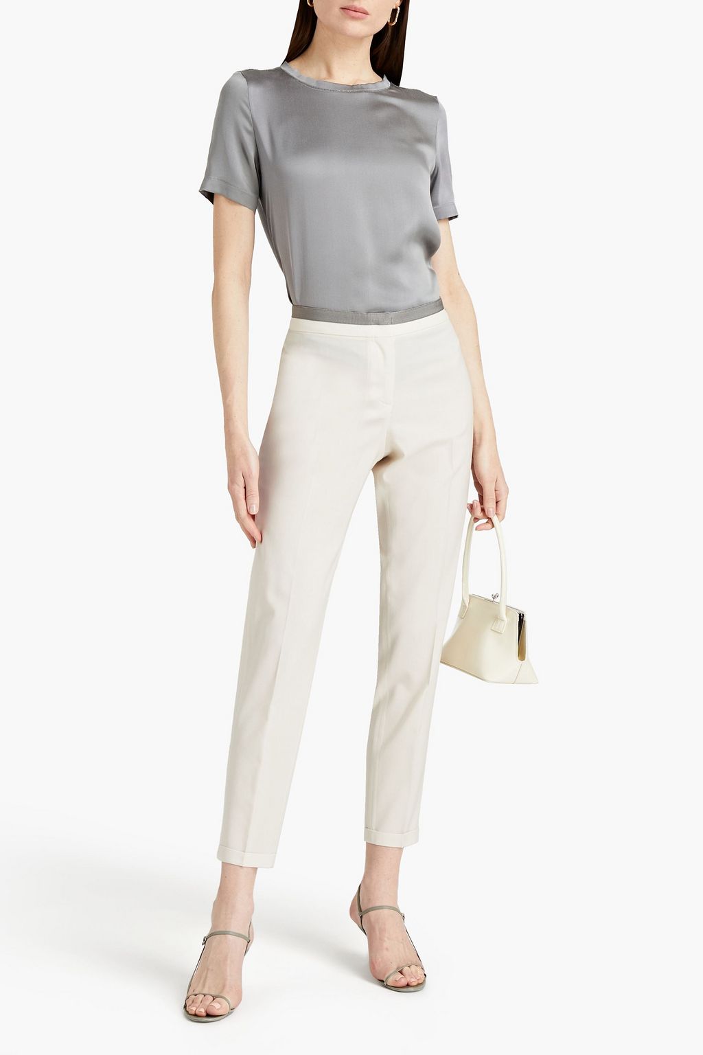 FABIANA FILIPPI Grosgrain-trimmed wool-crepe tapered pants
