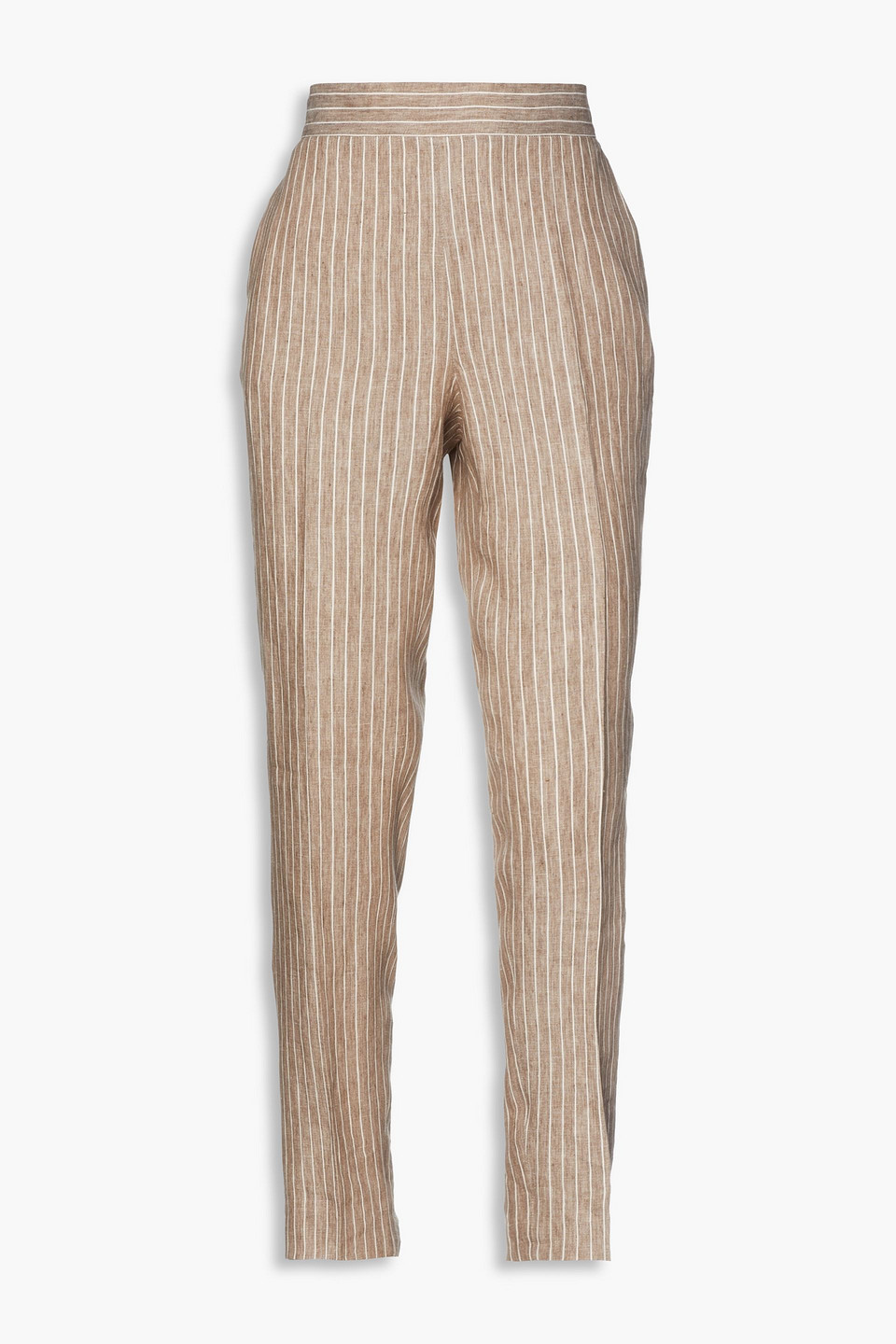 Fabiana Filippi Woman Pinstriped Linen Tapered Pants Light Brown Size 46