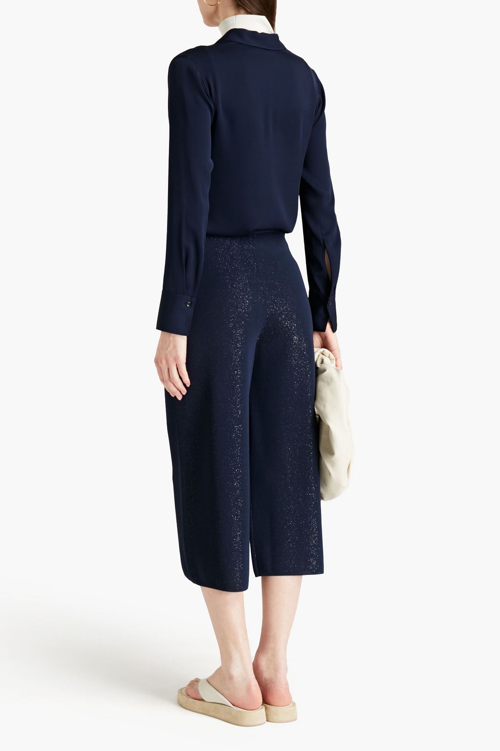 GENTRYPORTOFINO Cropped metallic knitted wide-leg pants