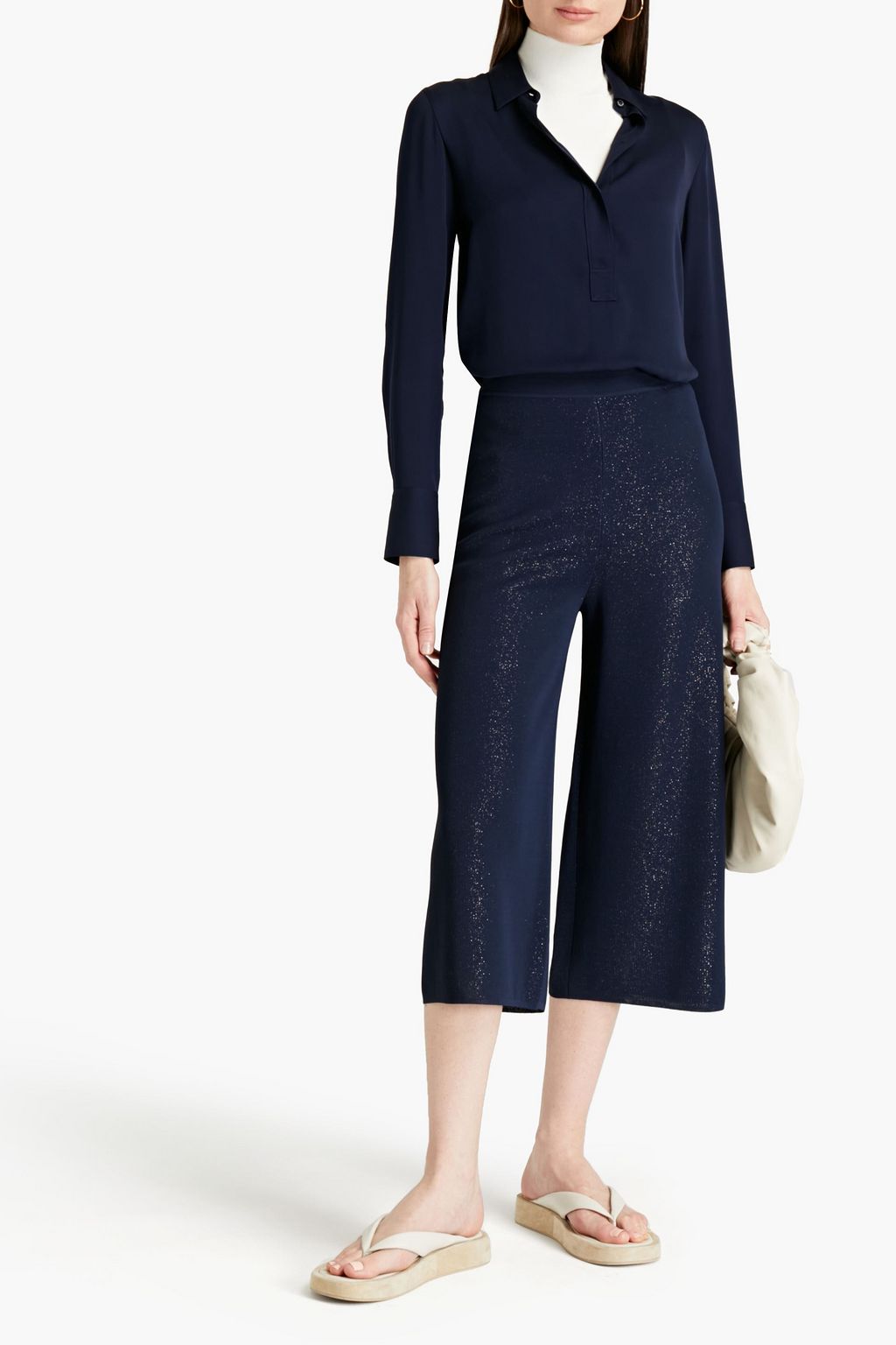 GENTRYPORTOFINO Cropped metallic knitted wide-leg pants