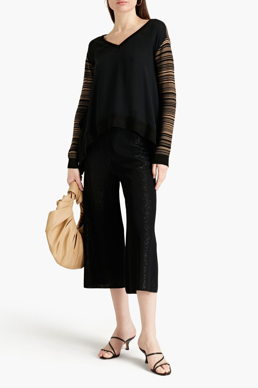 GENTRYPORTOFINO Cropped metallic knitted wide-leg pants