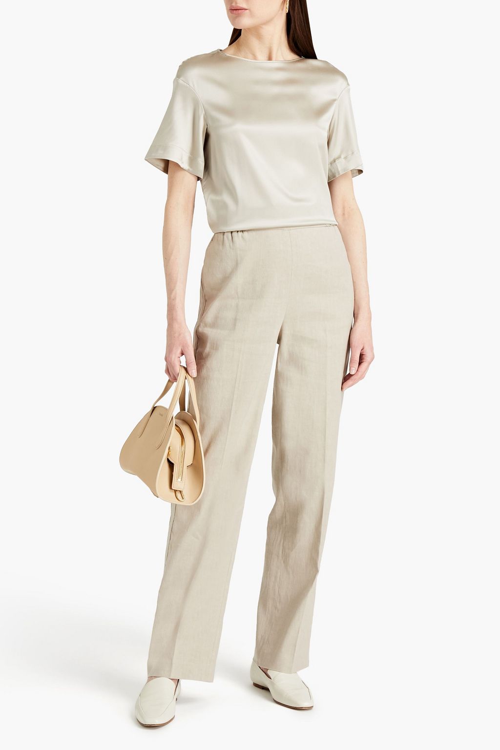 FABIANA FILIPPI Embellished slub linen-blend straight-leg pants