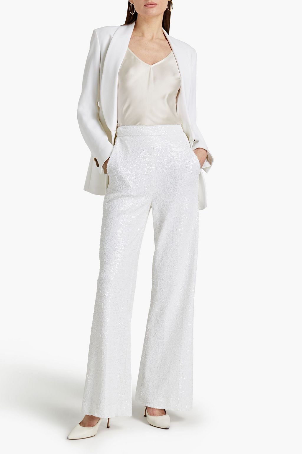 BADGLEY MISCHKA Sequined mesh wide-leg pants