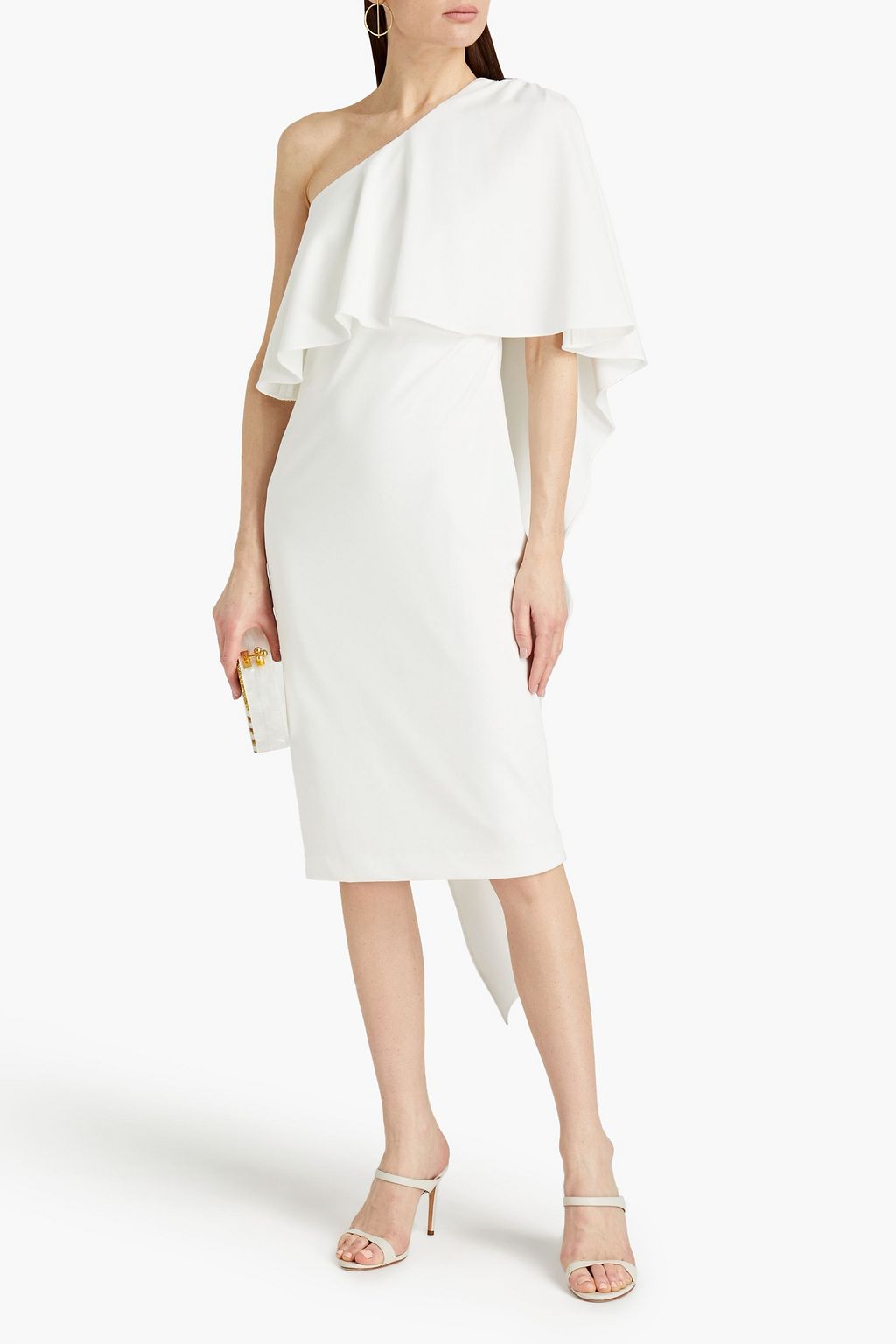 BADGLEY MISCHKA One-shoulder draped stretch-crepe dress
