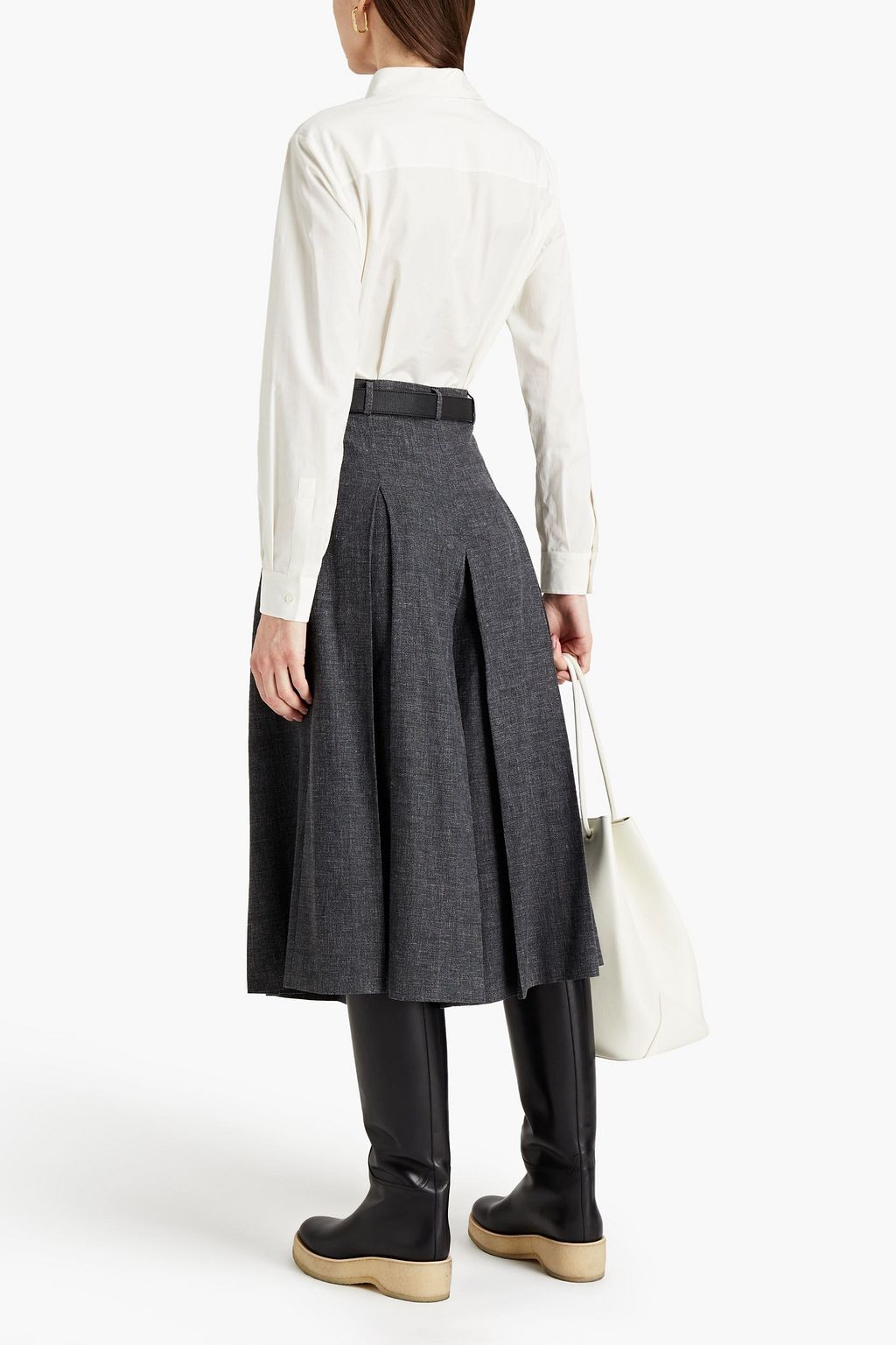 FABIANA FILIPPI Pleated embellished wool, linen and silk-blend culottes