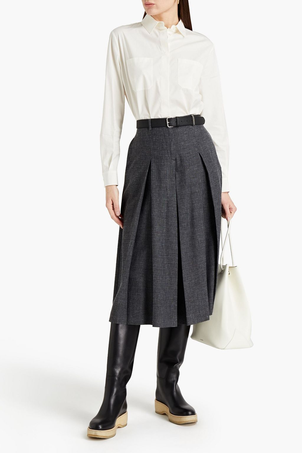 FABIANA FILIPPI Pleated embellished wool, linen and silk-blend culottes
