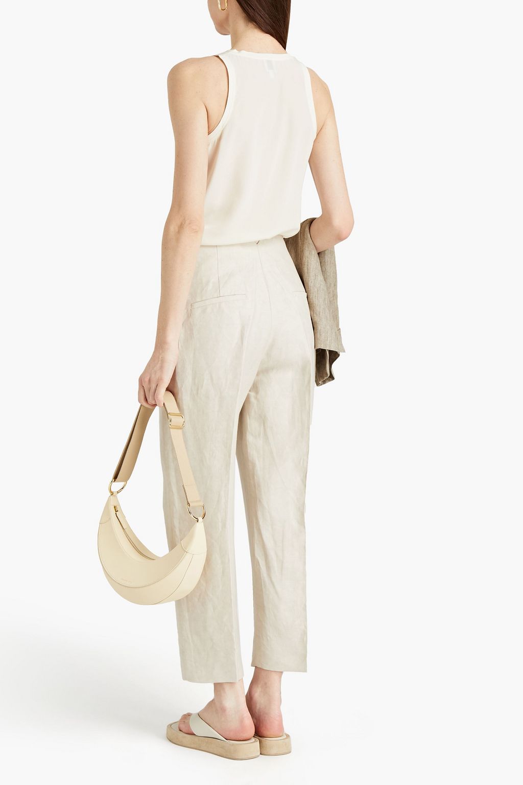 FABIANA FILIPPI Cropped bead-embellished linen-blend tapered pants