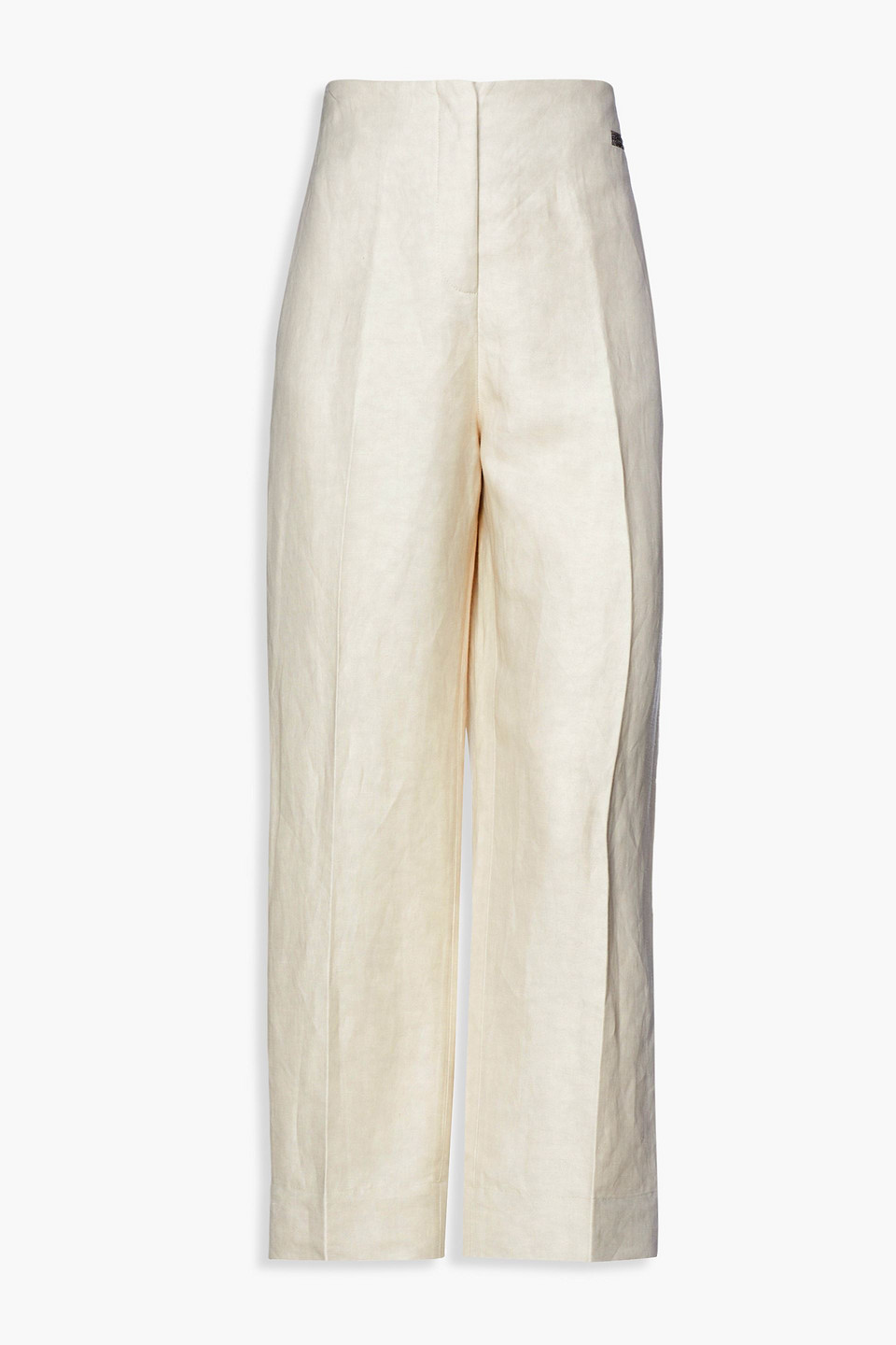 Fabiana Filippi Woman Cropped Bead-embellished Linen-blend Tapered Pants Beige Size 46