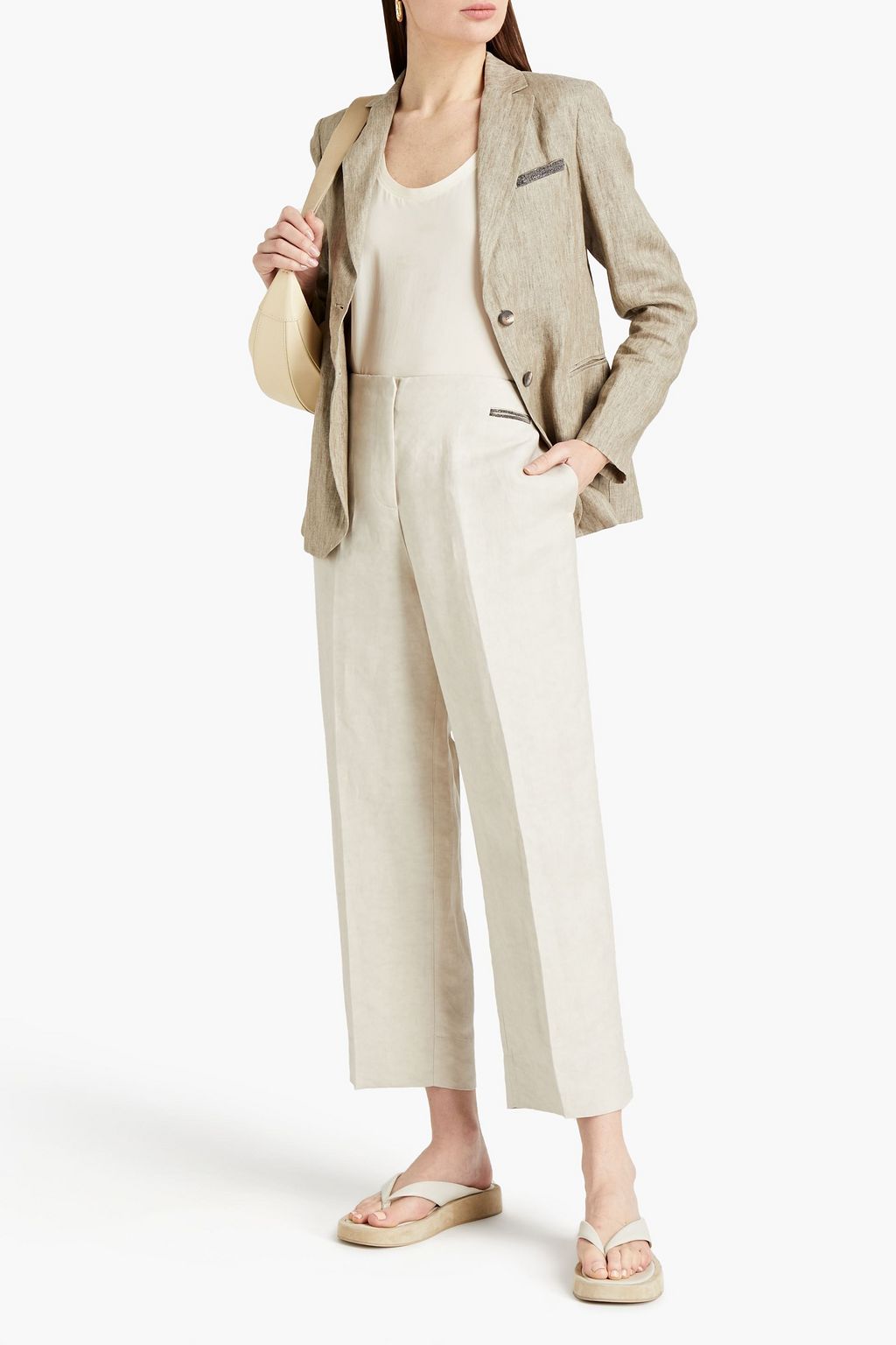 FABIANA FILIPPI Cropped bead-embellished linen-blend tapered pants