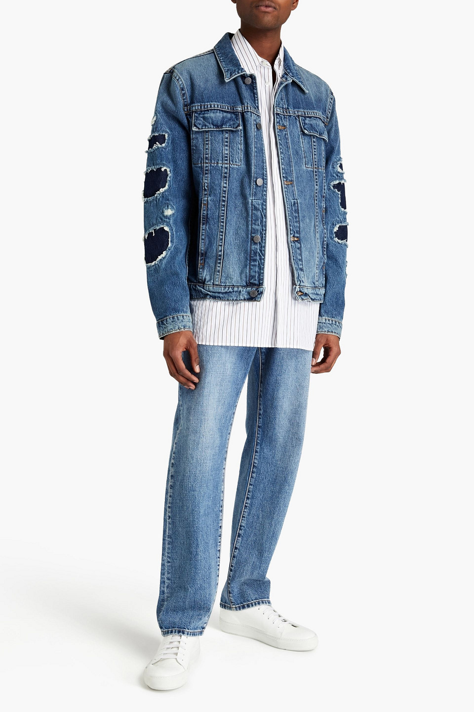 Helmut Lang Man Distressed Denim Jacket In Blue