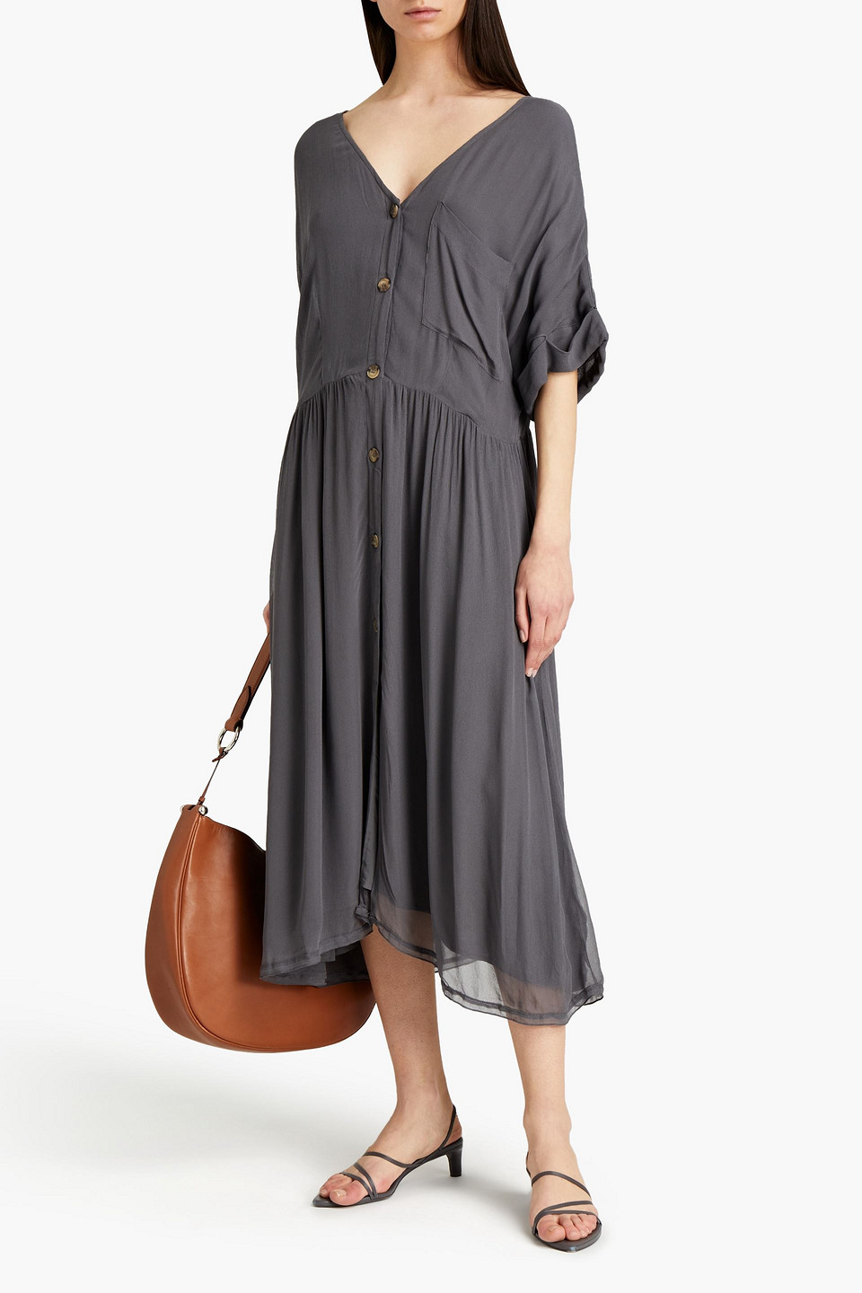 American Vintage Gathered Crepon Midi Dress In Grey