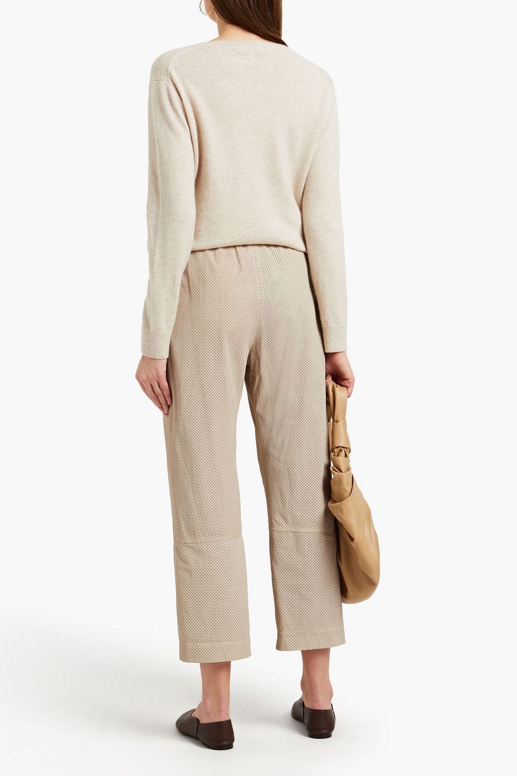 GENTRYPORTOFINO Cropped perforated leather tapered pants