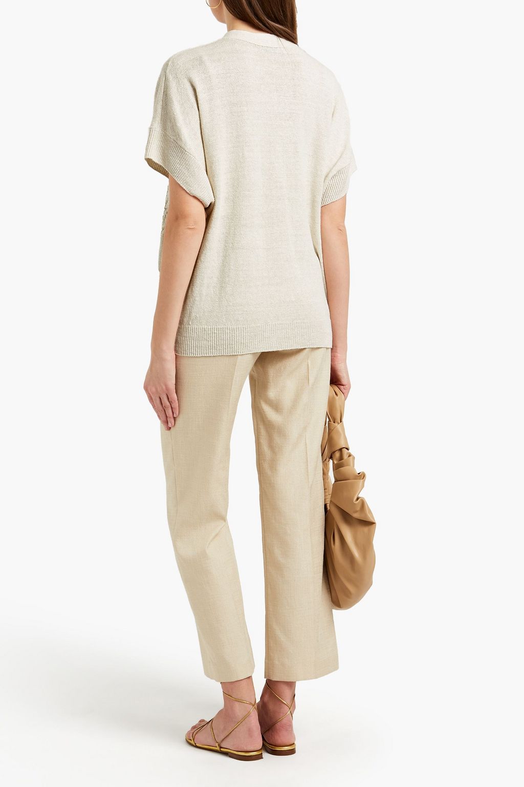 GENTRYPORTOFINO Embroidered mélange linen and cashmere-blend cardigan