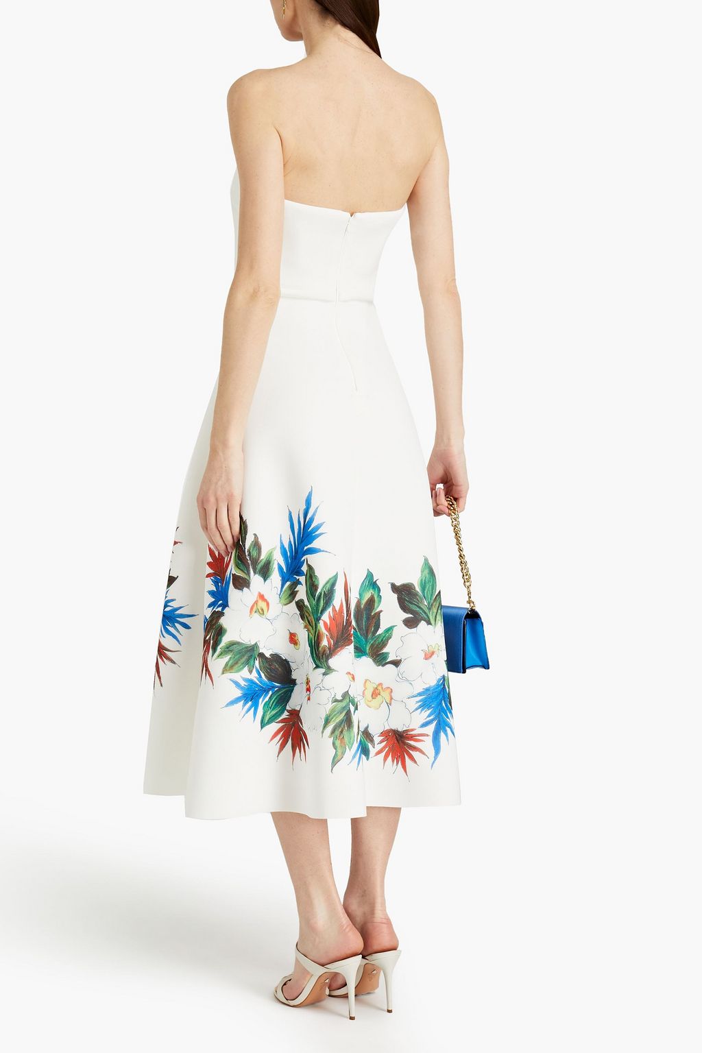 BADGLEY MISCHKA Strapless floral-print scuba midi dress