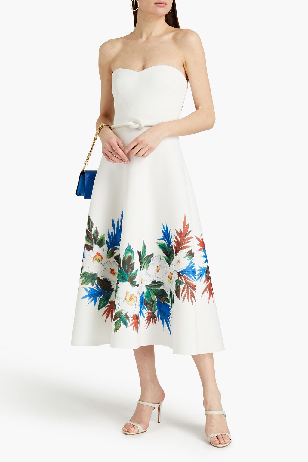 BADGLEY MISCHKA Strapless floral-print scuba midi dress