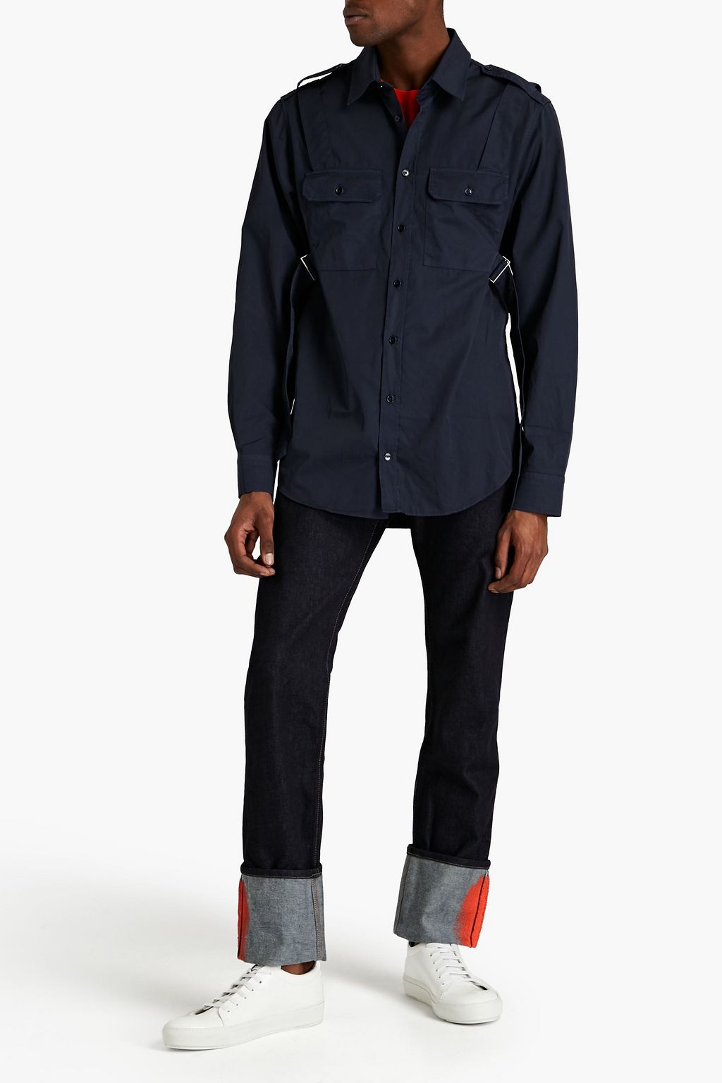 HELMUT LANG Buckel-embellished cotton-poplin shirt