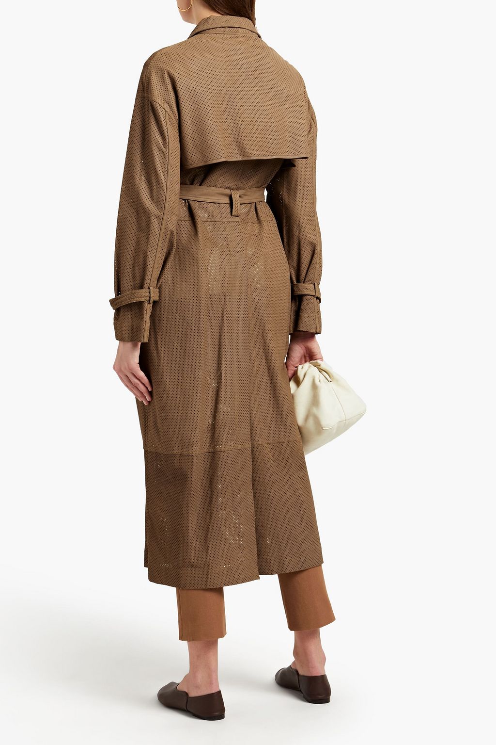 GENTRYPORTOFINO Belted perforated leather trench coat