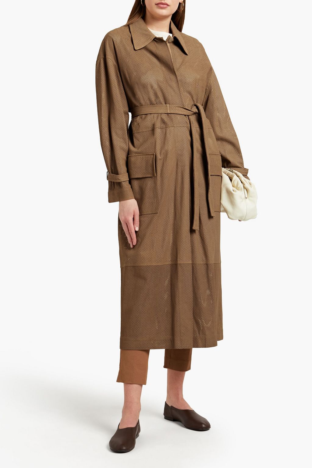 GENTRYPORTOFINO Belted perforated leather trench coat