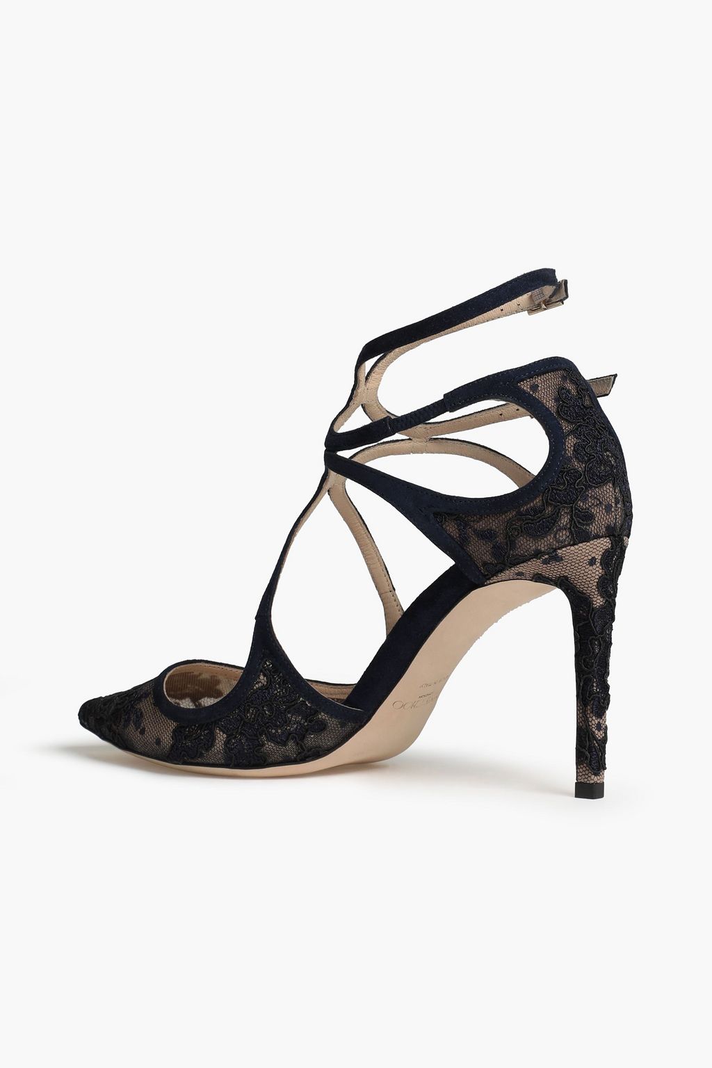 JIMMY CHOO Lancer 85 corded lace and suede pumps THE