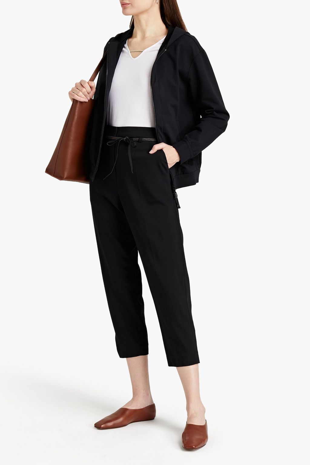 BRUNELLO CUCINELLI クロップド ウール混クレープ テーパード パンツ