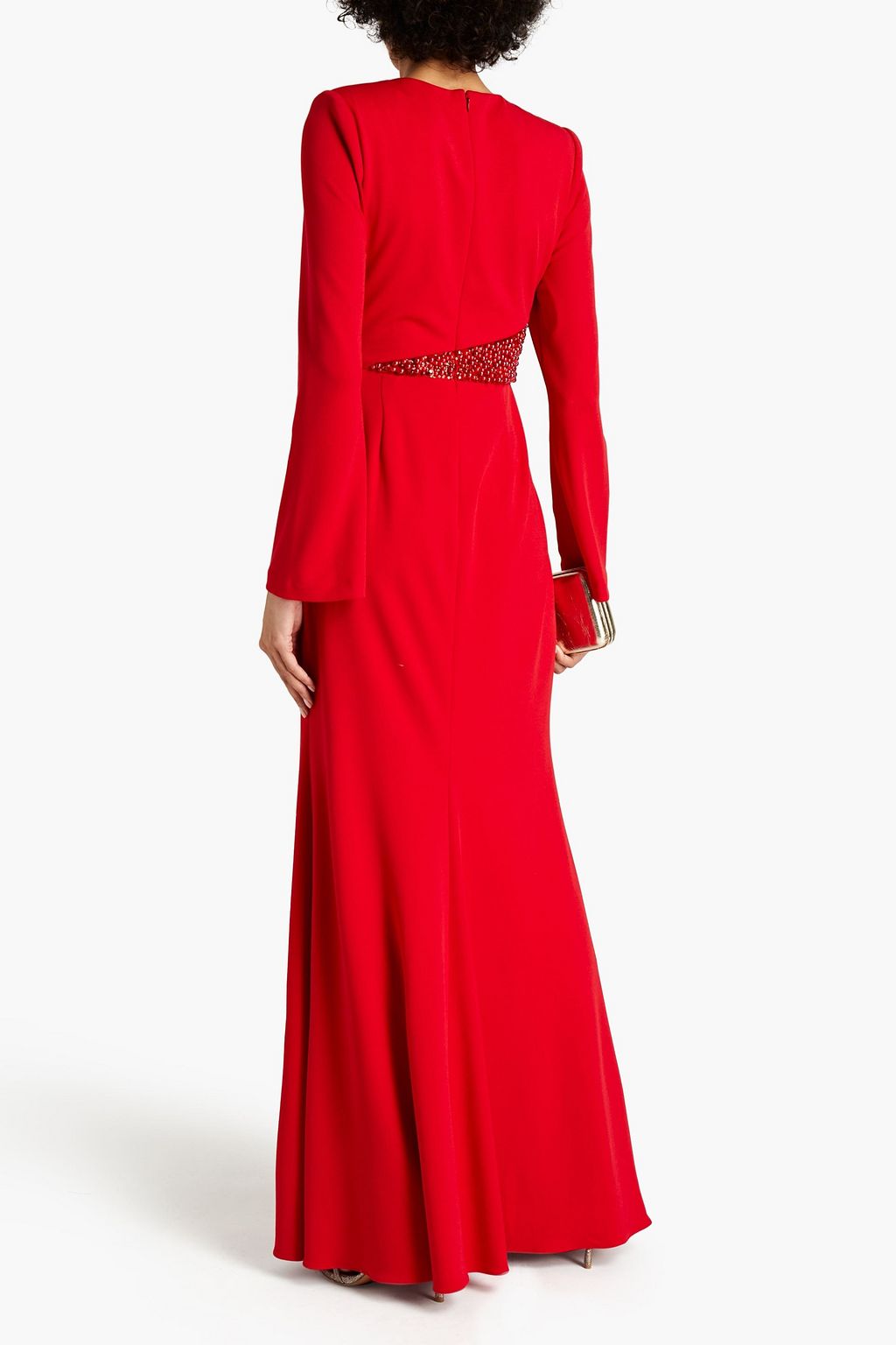 BADGLEY MISCHKA Embellished gathered stretch-crepe gown