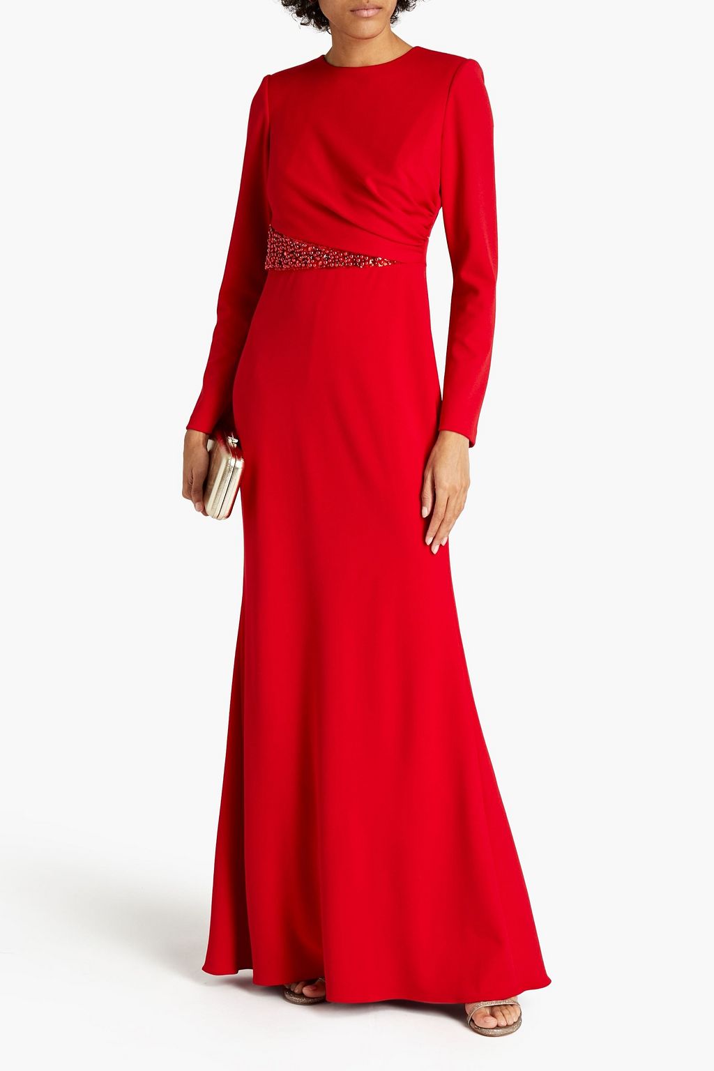 BADGLEY MISCHKA Embellished gathered stretch-crepe gown