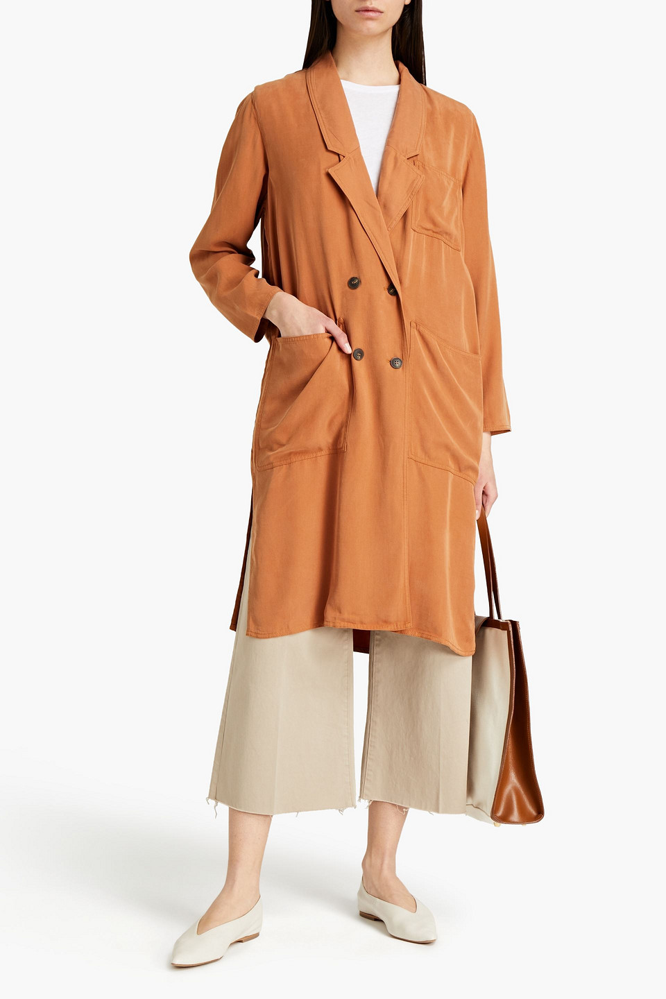 American Vintage Nalastate Double-breasted Lyocell-twill Coat In Brown
