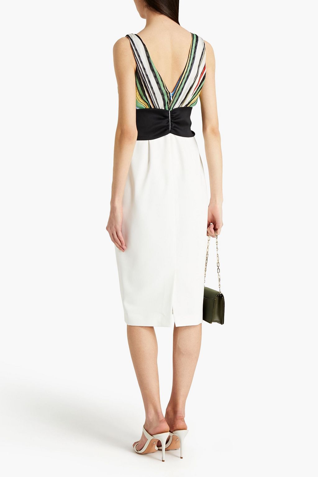 BADGLEY MISCHKA Striped fil coupé chiffon and stretch-crepe dress