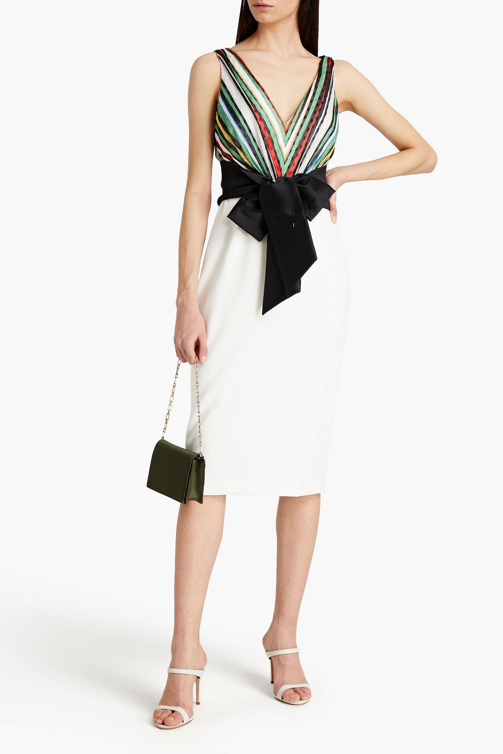 BADGLEY MISCHKA Striped fil coupé chiffon and stretch-crepe dress