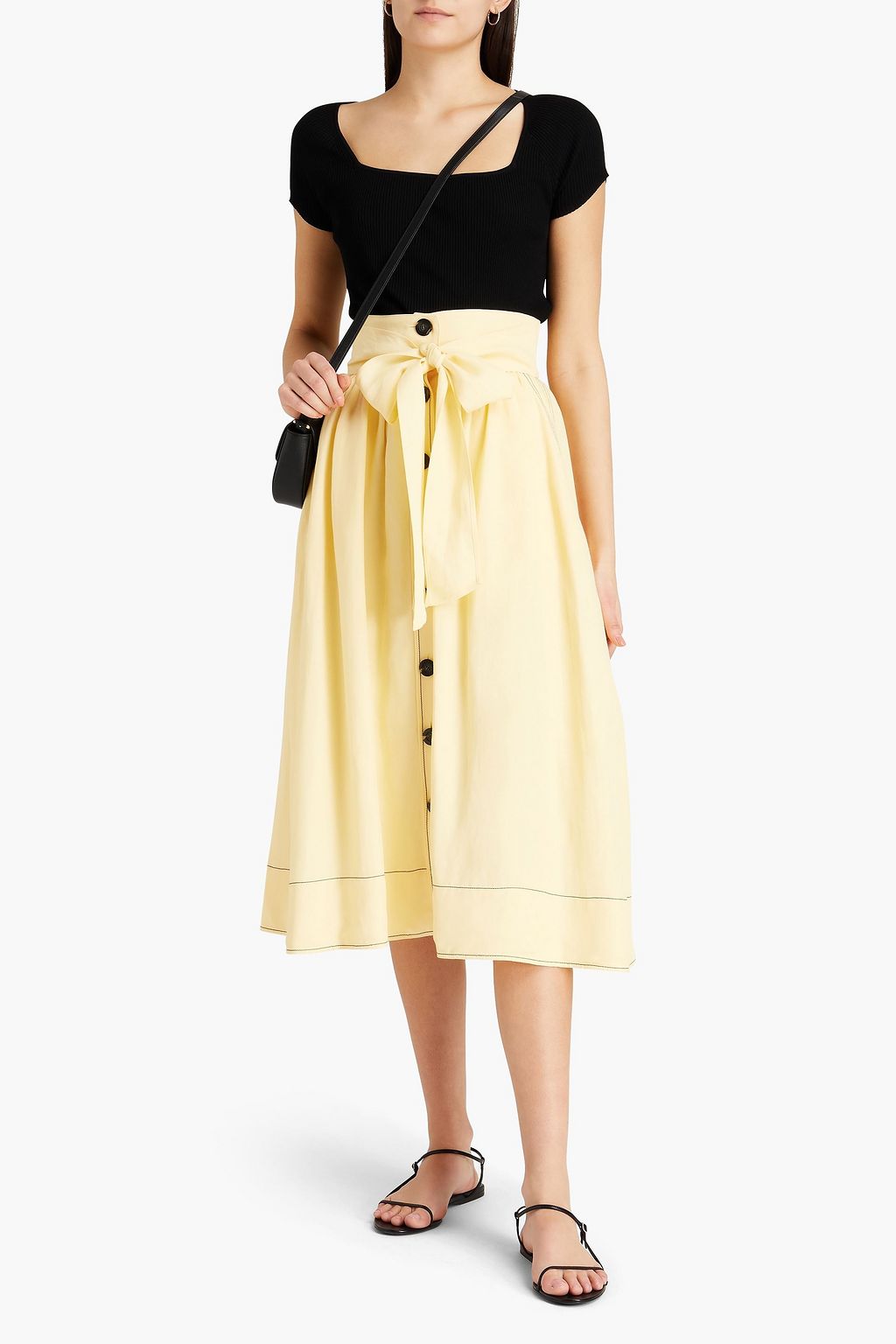 CLAUDIE PIERLOT Sergente belted slub twill midi skirt