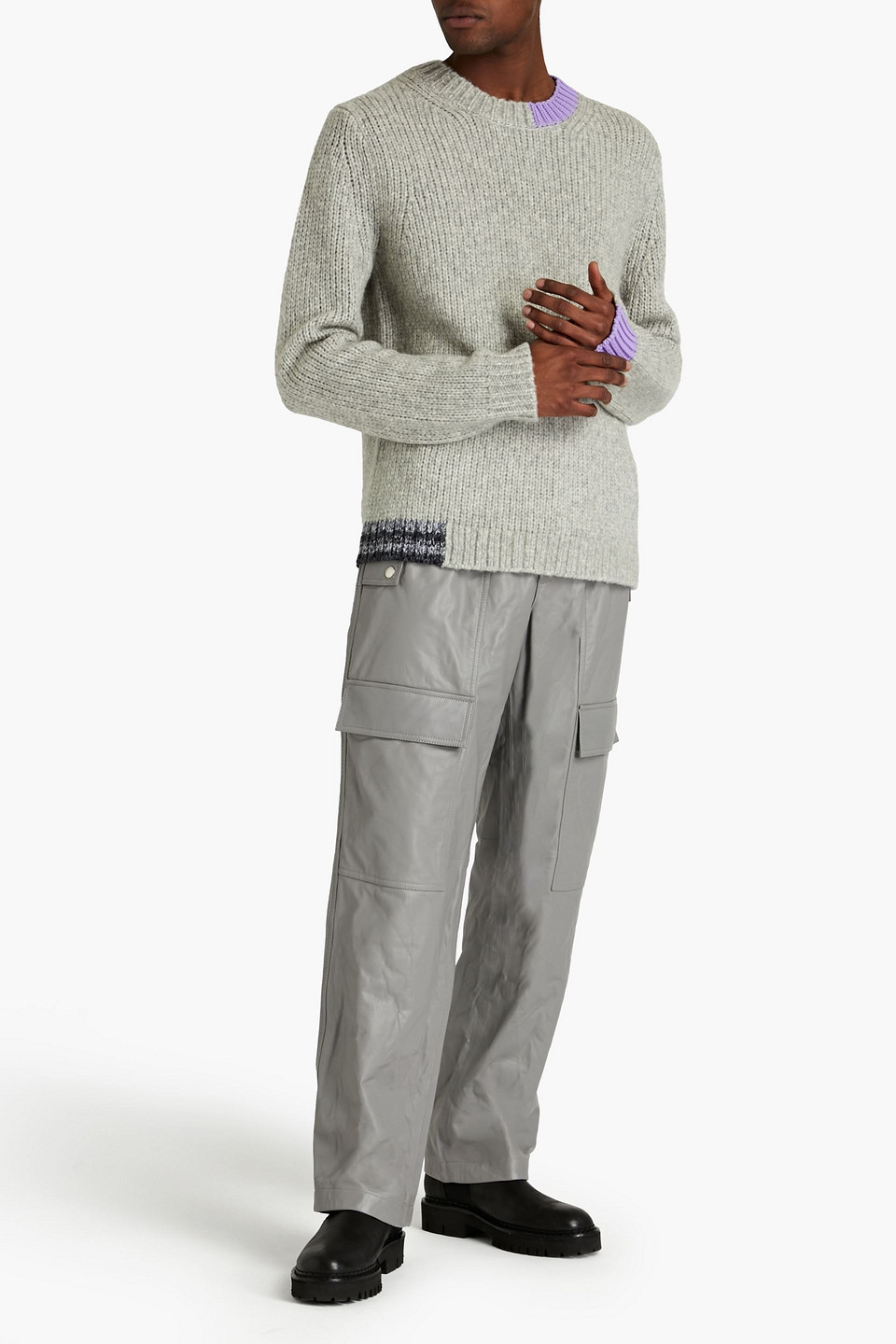 Helmut Lang Man Leather Cargo Trousers In Grey