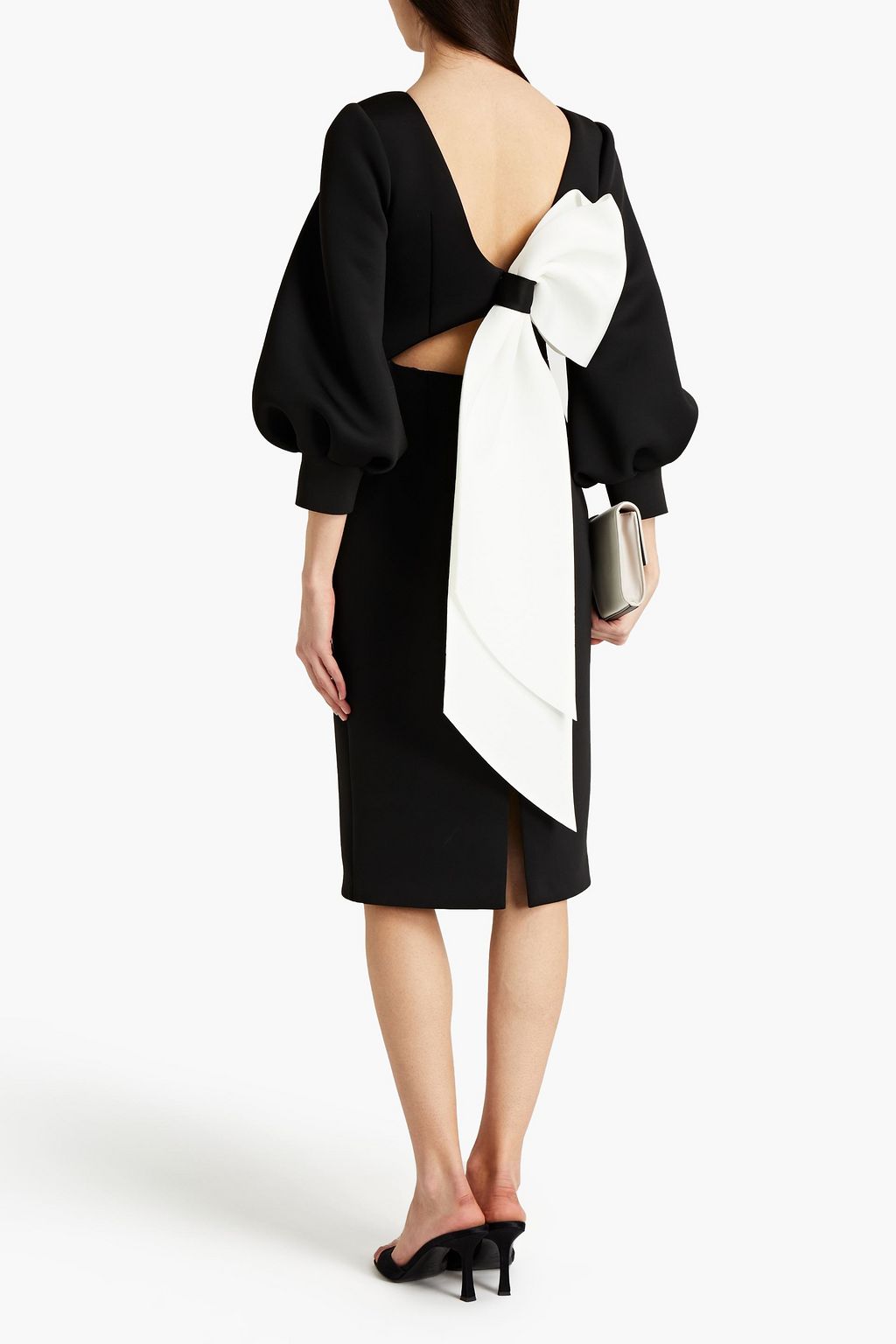 BADGLEY MISCHKA Bow-embellished cutout scuba dress