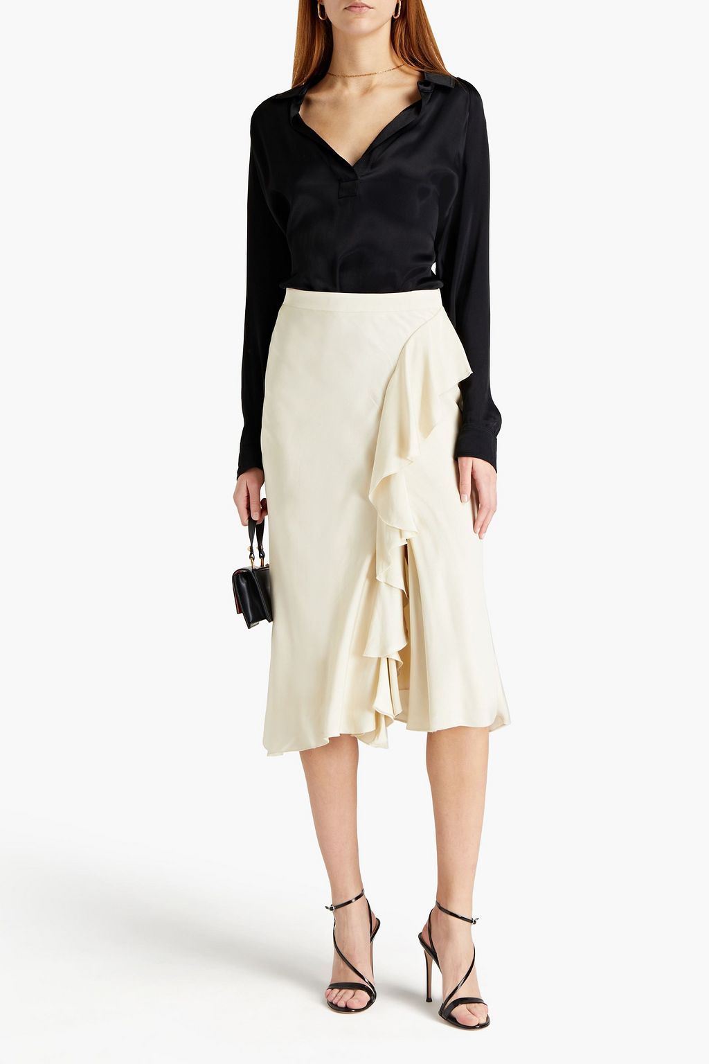 MCQUEEN Ruffled satin-crepe midi skirt