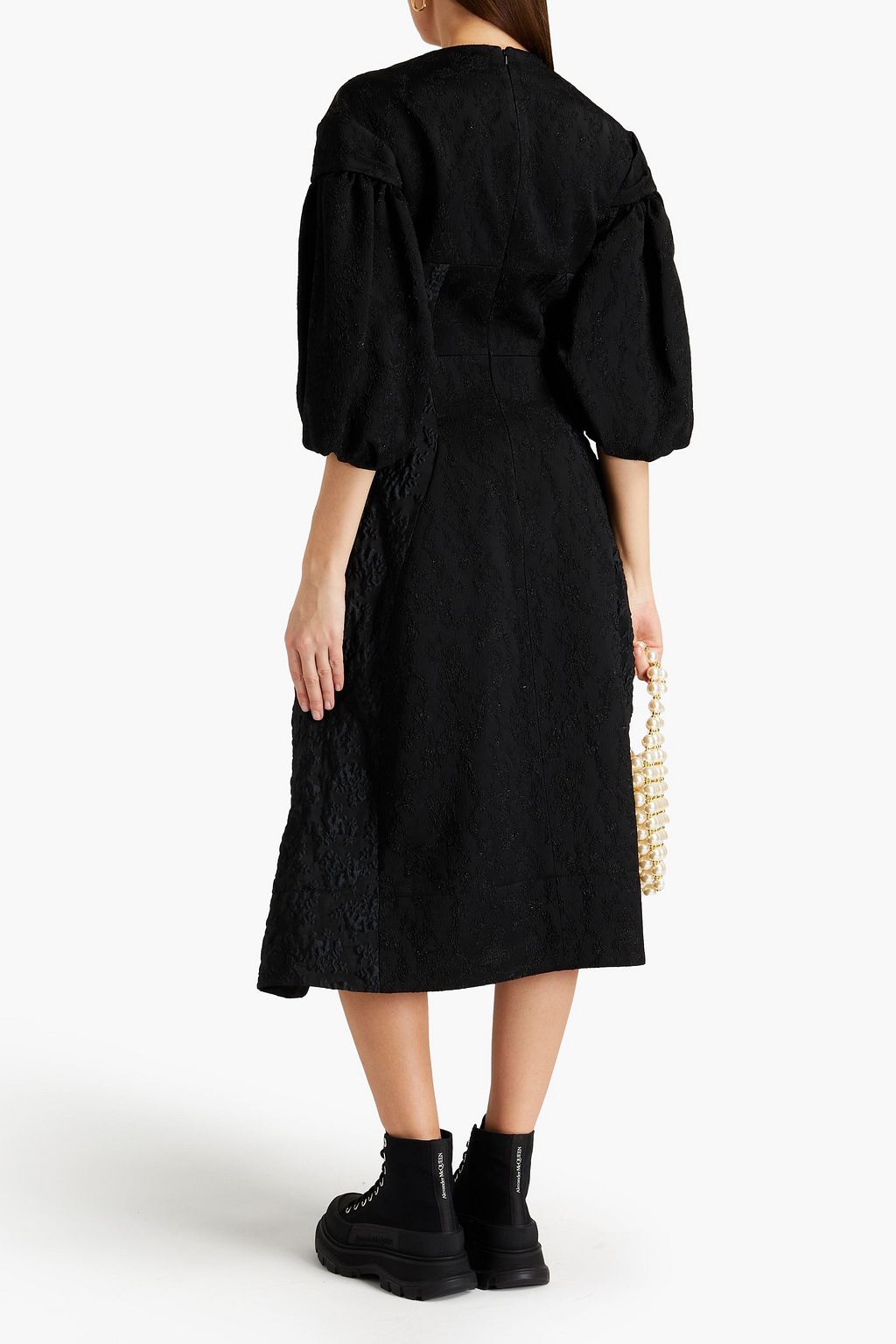 SIMONE ROCHA Cloqué-paneled embellished satin midi dress