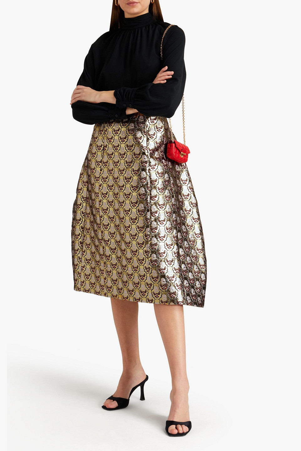 Simone Rocha Metallic Brocade Midi Skirt In Gold