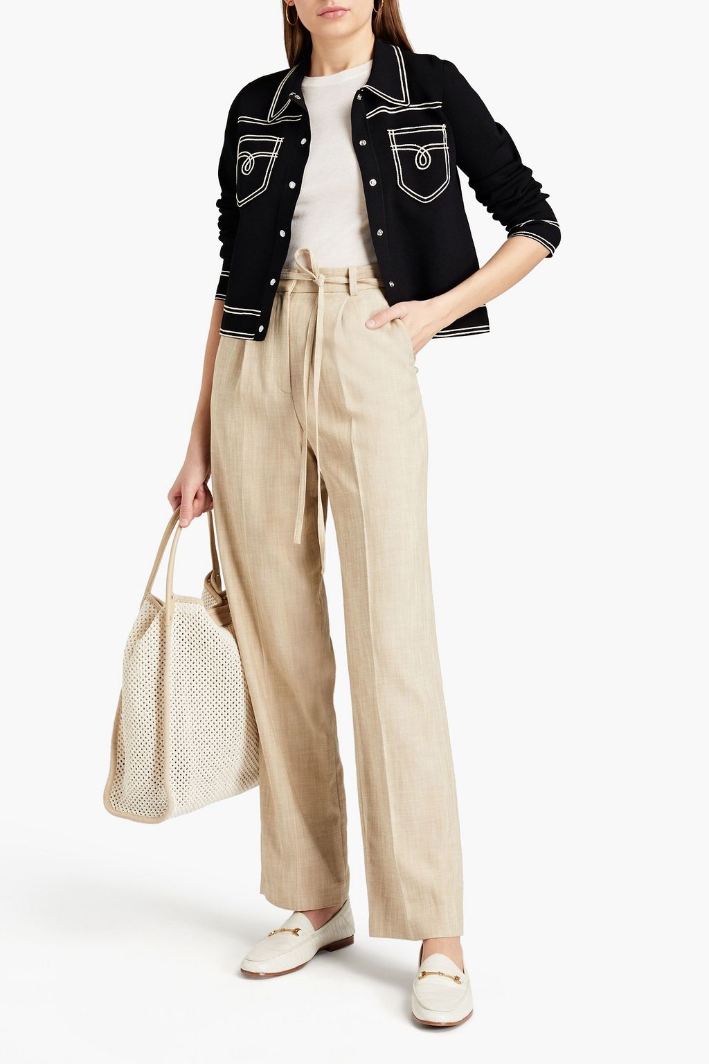CLAUDIE PIERLOT Pleated slub woven tapered pants