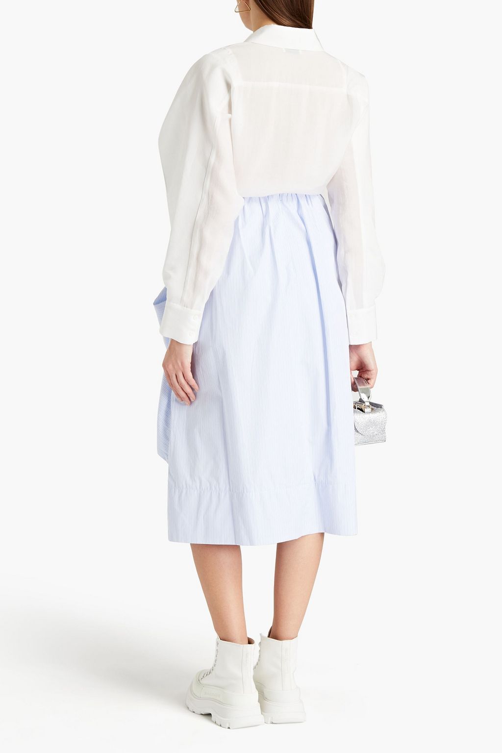 SIMONE ROCHA Bow-embellished striped cotton-poplin midi skirt
