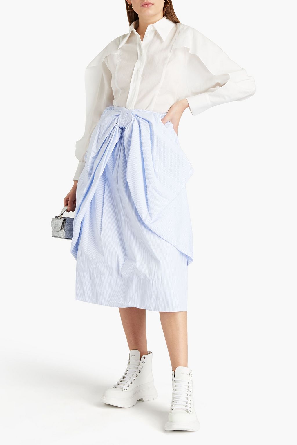SIMONE ROCHA Bow-embellished striped cotton-poplin midi skirt