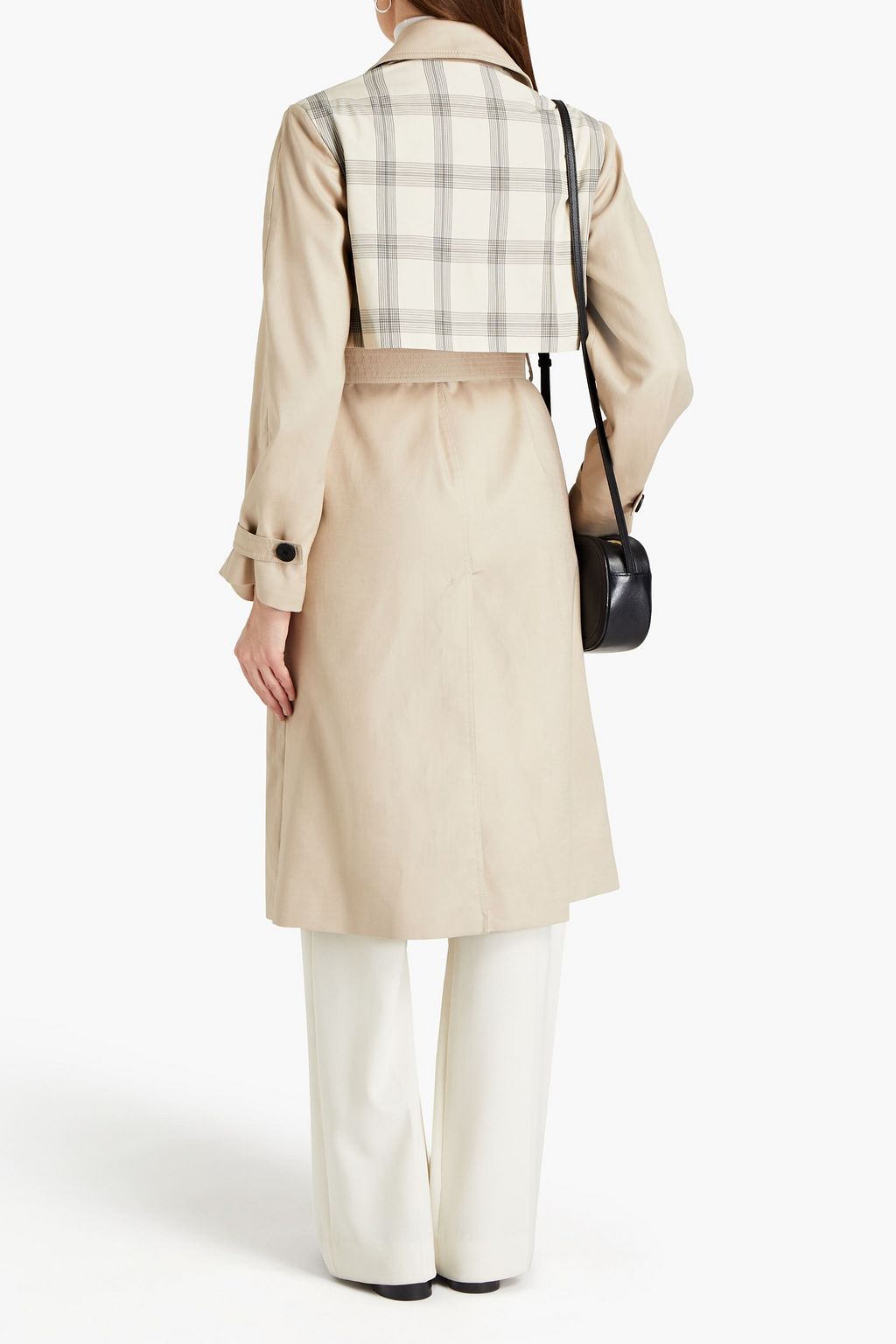 CLAUDIE PIERLOT Grandeur paneled checked Lyocell-blend gabardine trench coat