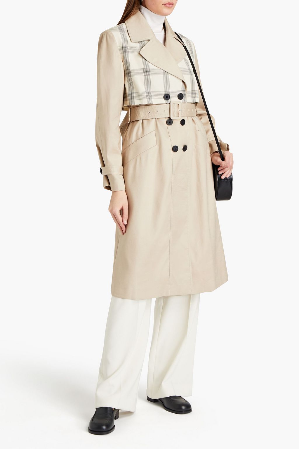 CLAUDIE PIERLOT Grandeur paneled checked Lyocell-blend gabardine trench coat