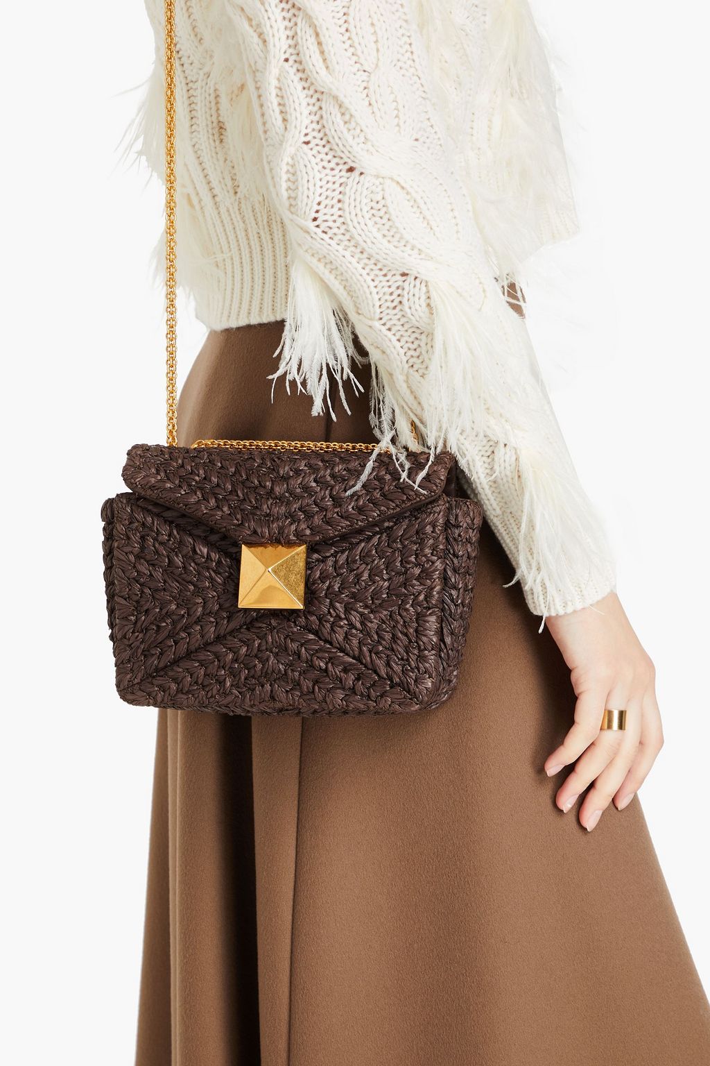 VALENTINO GARAVANI One Stud crocheted raffia shoulder bag
